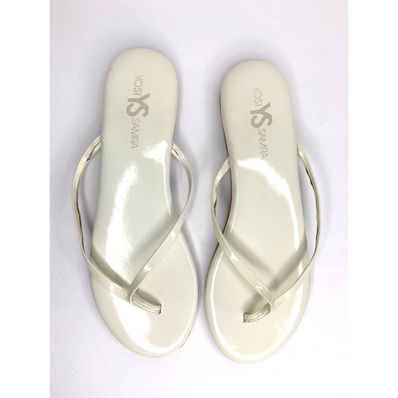 YOSI SAMRA Off-White Roee Patent‎ Leather Flip Flop Thong Summer Sandals Sz 11 - Picture 4 of 11